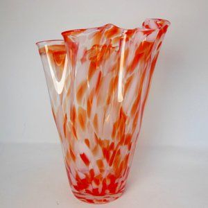 Tall Red/orange glass vase, Gorgeous Polish hand blown glass vase 11" tall X 8"